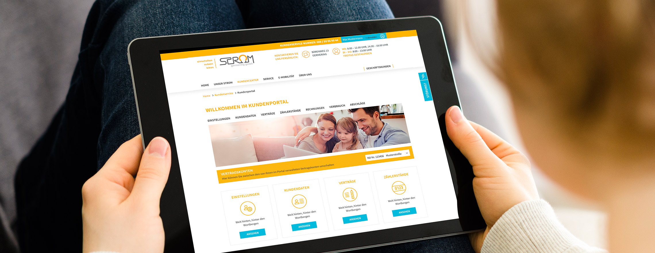 Kundenportal - Tablet mit Strom Germering Website